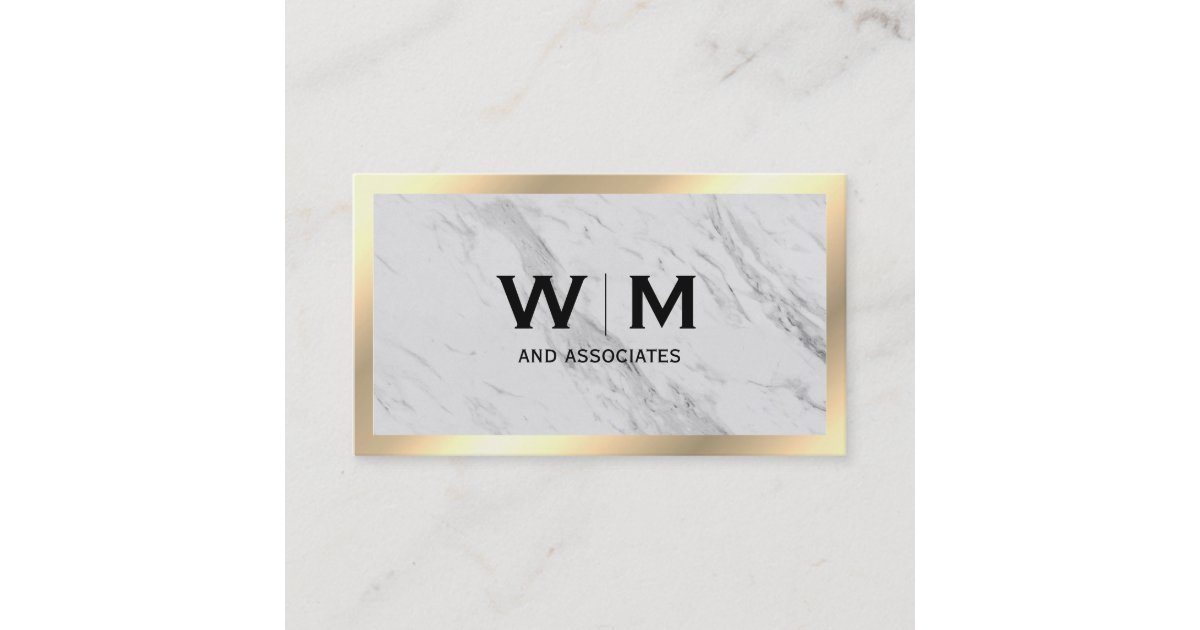 Monogram Executive Gold Frame Marble Business Card | Zazzle