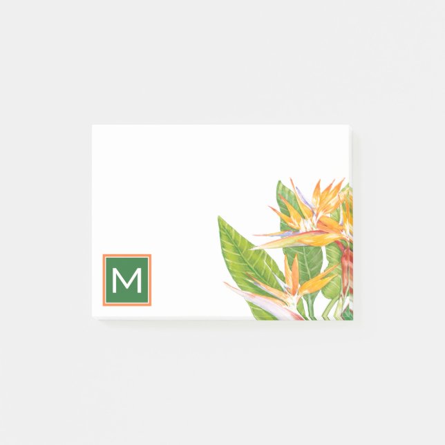 Monogram | Exotic Flowers Watercolor Post-it Notes (Front)