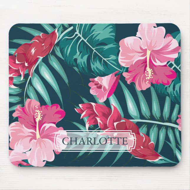 Monogram Exotic Summer Floral Mouse Pad (Front)