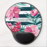 Monogram Exotic Summer Floral striped Gel Mouse Pad<br><div class="desc">Exotic Summer Floral design. You are welcome to visit my store for more beautiful products.</div>