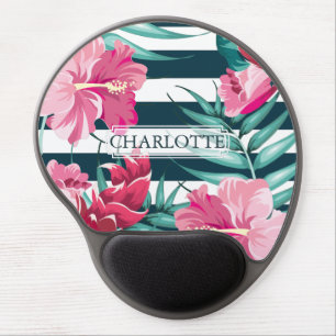 Monogram Exotic Summer Floral striped Gel Mouse Pad