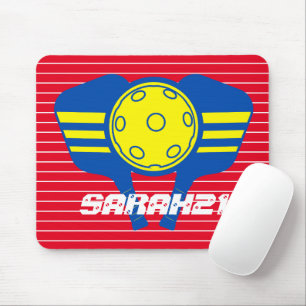 Monogram eye catching red and blue pickleball mouse pad