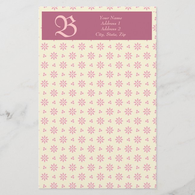 Monogram Eyelet Ecru & Pink Stationery (Front)