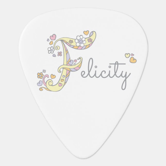 Monogram F and name Felicity custom guitar picks (Front)