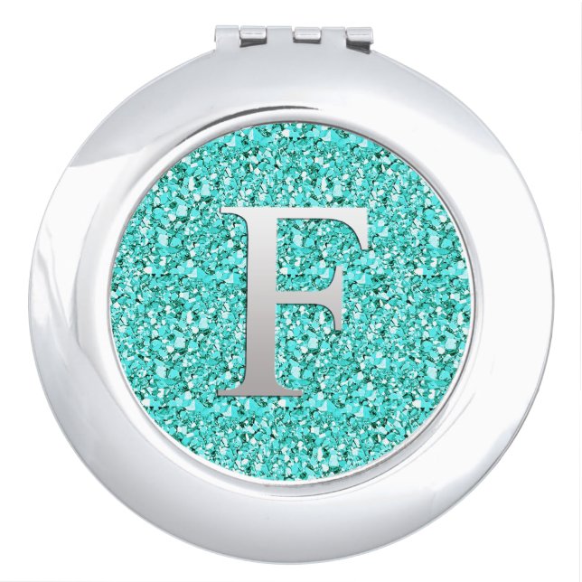 Monogram F druzy crystal - aquamarine Mirror For Makeup (Front)