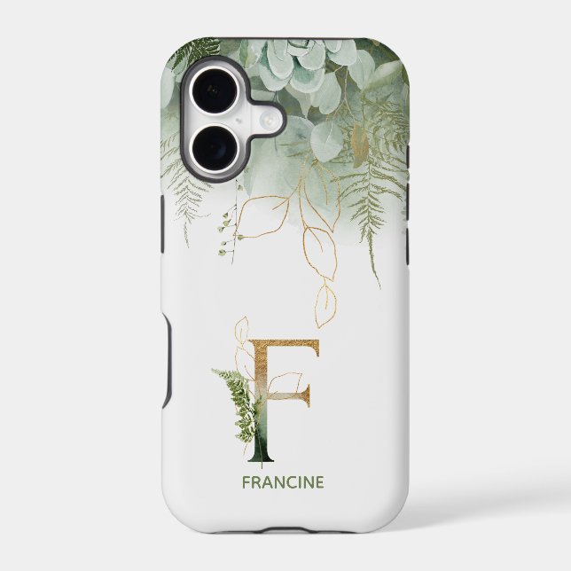 Monogram F Elegant Greenery Case-Mate iPhone Case (Back)