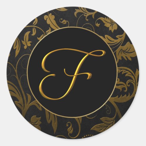 Monogram F Gold and Black Damask Wedding Seal