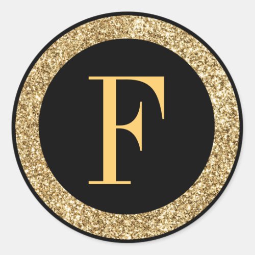 Monogram F gold Classic Round Sticker