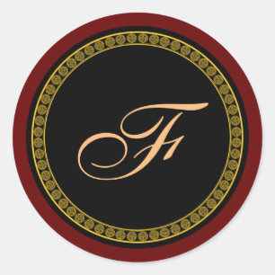 Monogram "F" gold-colored script Classic Round Sticker