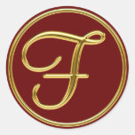 Monogram F in 3D gold Classic Round Sticker