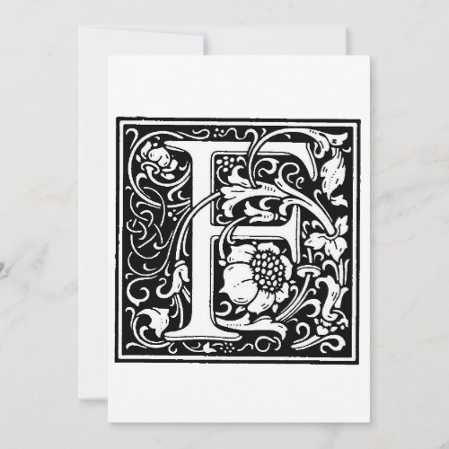 Monogram F Initial Black and White Invitation Note