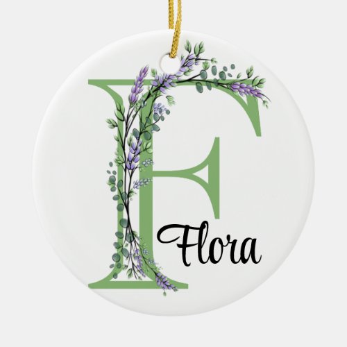 Monogram F Lavender Eucalyptus  Poster Ceramic Ornament