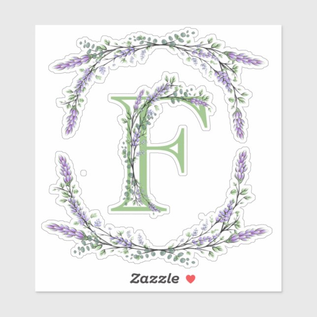 Monogram F Lavender Eucalyptus Sticker (Sheet)