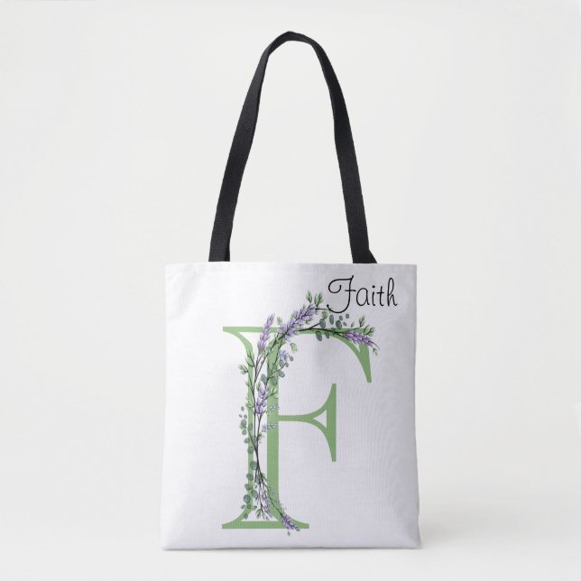 Monogram F Lavender Eucalyptus Tote Bag (Front)