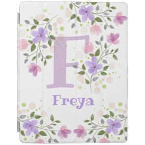 Monogram F & Name Freya with Flowers iPad Smart Cover