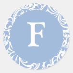 Monogram F Powder Blue Wedding Monograms Invitatio Classic Round Sticker at Zazzle