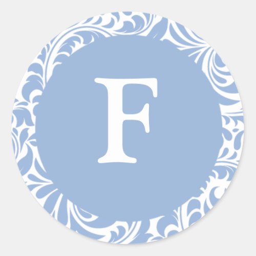 Monogram F Powder Blue Wedding Monograms Invitatio Classic Round Sticker
