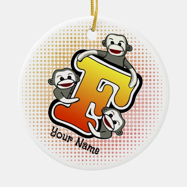 Monogram F Sock Monkey  Ceramic Ornament (Front)