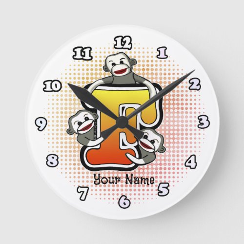 Monogram F Sock Monkey clock