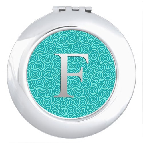 Monogram F  swirl pattern _ turquoise and aqua Compact Mirror