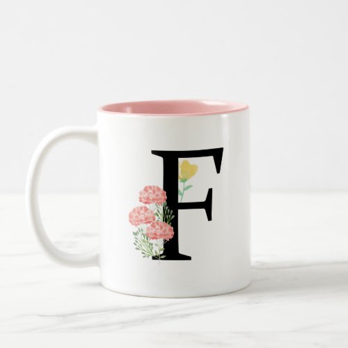 Monogram F Watercolor Floral Spray Modern Chic Two_Tone Coffee Mug