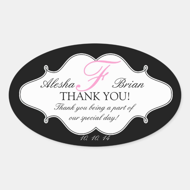 Monogram F Wedding Thank You Stickers Oval (Front)