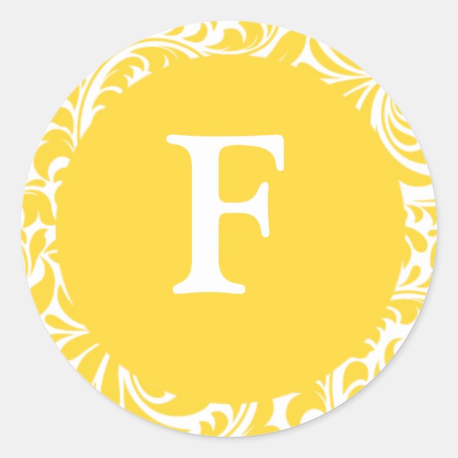 Monogram F Yellow Wedding Monograms Invitation Sti Classic Round Sticker (Front)