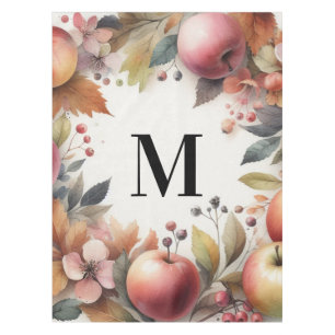 Monogram Fall apples in pastel colors watercolor Tablecloth