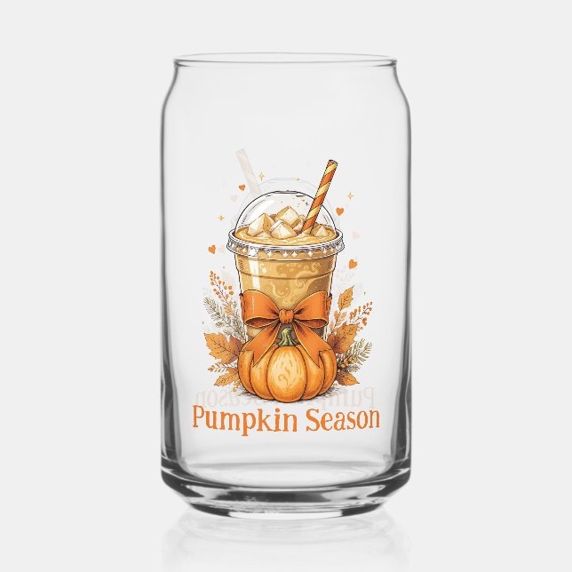 Monogram Fall Autumn Pumpkin Iced Coffee Latte Can Glass (Front)
