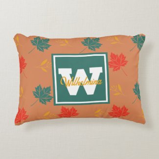 Monogram Fall Brown Red Green Gold Leaves Pattern