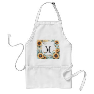 Monogram Fall flowers and sunflowers watercolor Adult Apron
