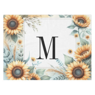 Monogram Fall flowers and sunflowers watercolor Tablecloth