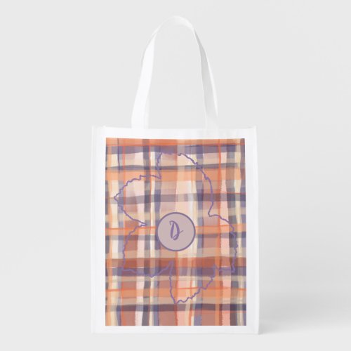 Monogram fall leaf tartan plum beige orange purple grocery bag