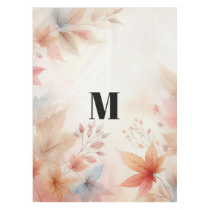 Monogram Fall leaves watercolor pastel color Tablecloth
