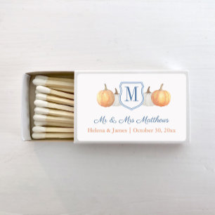 Monogram Fall Navy And Orange Wedding Matchboxes