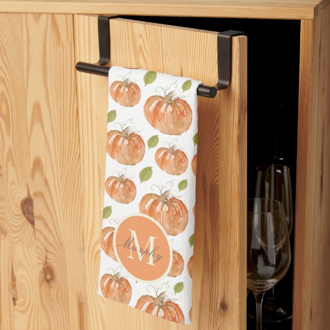 Monogram Fall Pumpkin Patch Kitchen Towel (Thirds Fold)