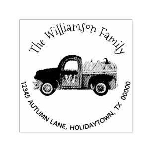 Monogram Fall Pumpkin Rustic Truck Return Address Self-inking Stamp
