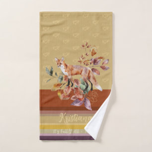 Monogram Fall theme fox and foliage custom Hand Towel