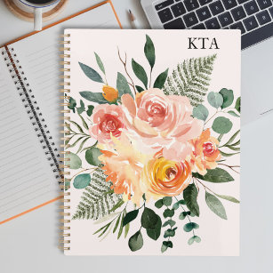 Monogram Fall Watercolor Rustic Pink To Do List Notebook