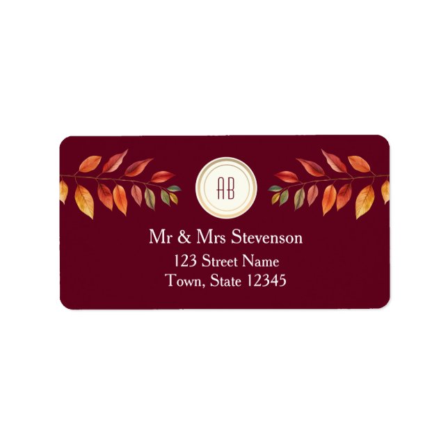 Monogram Fall Wedding Return Address Label (Front)