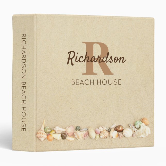 Monogram Family Beach House Seashells 3 Ring Binder (Front/Spine)