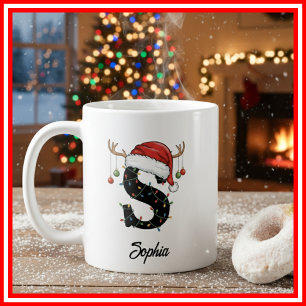 Monogram Family Christmas Antlers Santa Hat PHOTO Coffee Mug