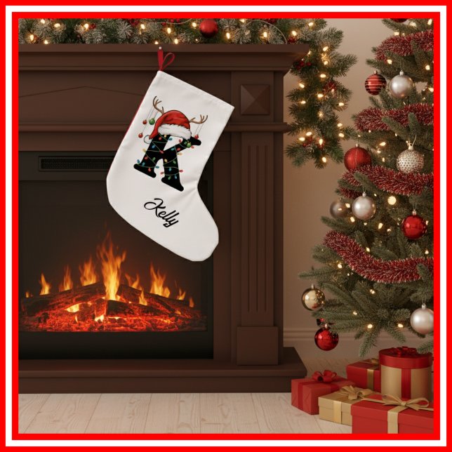Monogram Family Christmas Antlers Santa Hat Small Small Christmas Stocking (Creator Uploaded)