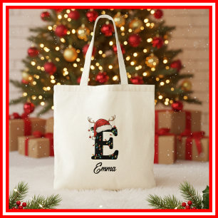 Monogram Family Christmas Antlers Santa Hat  Tote Bag
