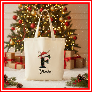 Monogram Family Christmas Antlers Santa Hat  Tote Bag