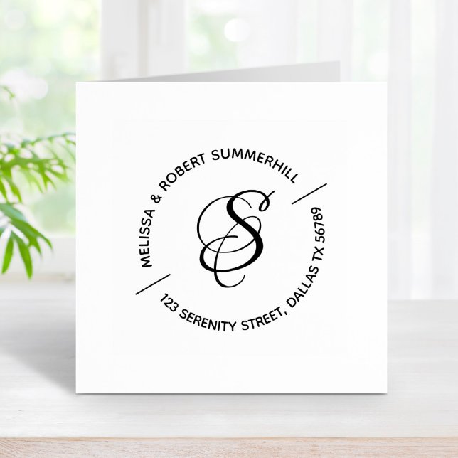 Monogram Family Couple Round Address Rubber Stamp (Creator Uploaded)