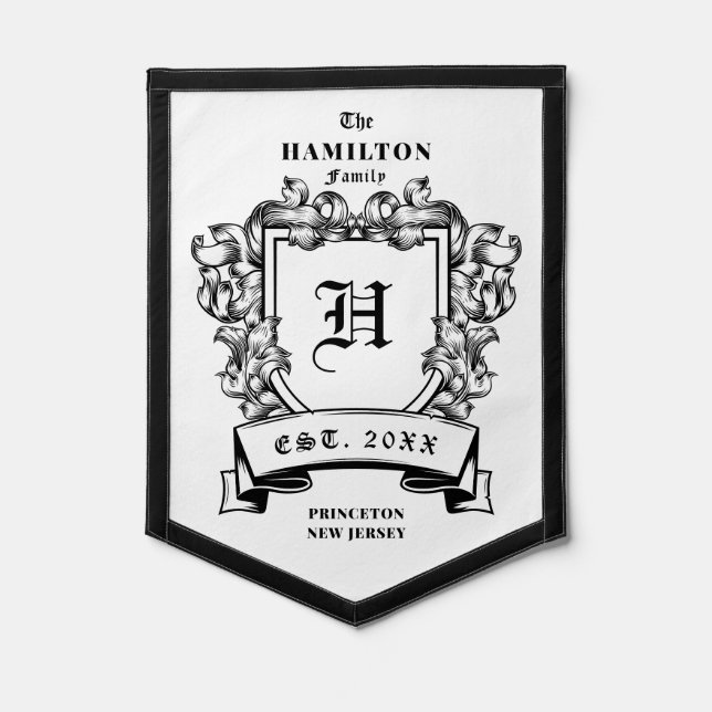 Monogram Family Crest Coat Of Arms Anniversary Pennant (Front)
