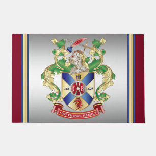 Monogram Family Crest Knight Shield Dragon Sword Doormat