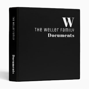 Monogram Family Documents Black/White 3 Ring Binder