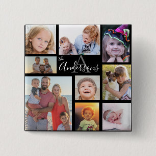 Monogram Family Eight Photo Customized Button